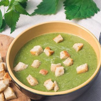 green nettle soup in bowl